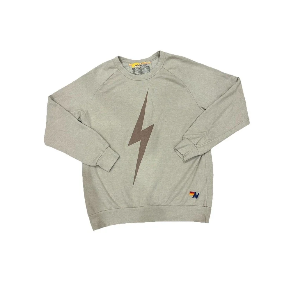 AVIATOR NATION Relaxed Bolt Graphic Crew Neck Long Sleeve Sweatshirt in Sand L - Picture 2 of 7